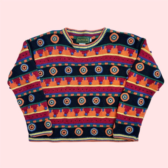 Danier Sweaters - Vintage 90s Danier Textured Geometric Abstract Cropped Knit Sweater Small